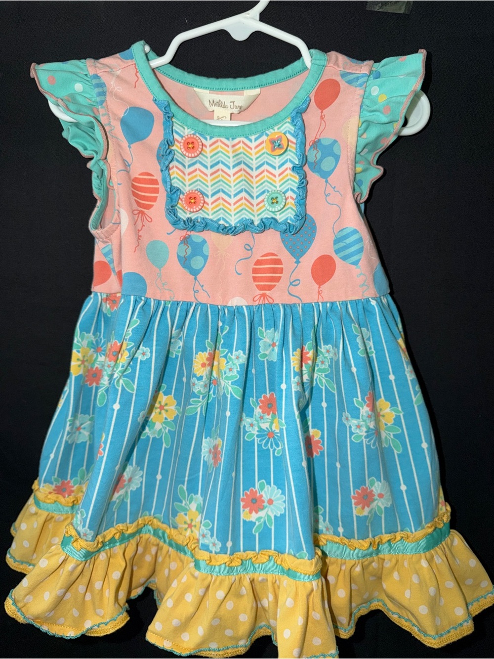 Matilda Jane Balloon & Floral Ruffle Dress - Pink, Blue & Yellow